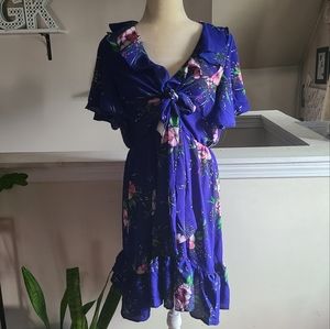 Shein Blue Floral Tie-Front Dress Size 0XL